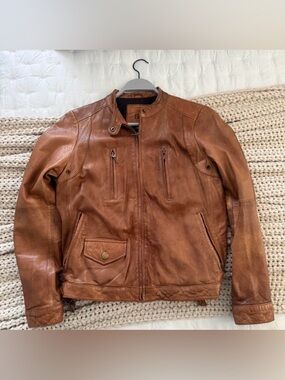 Banana Republic Cognac Brown Leather Bomber Jacket